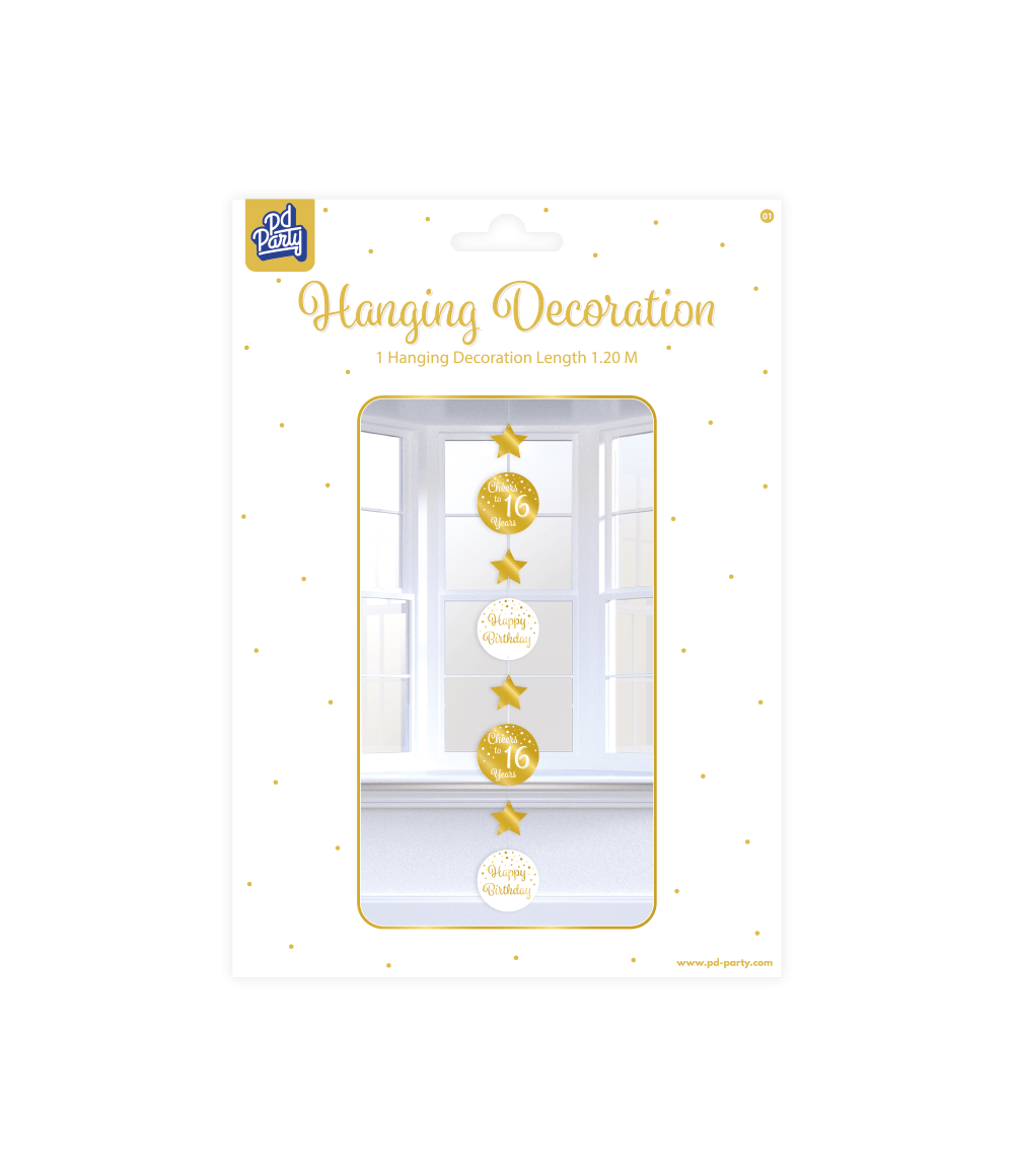 Hangdecoratie 16 Jaar Goud Wit 20,5cm