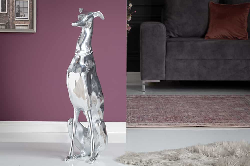 Elegante Windhund Skulptur GREYHOUND 70cm Aluminium Design Figur