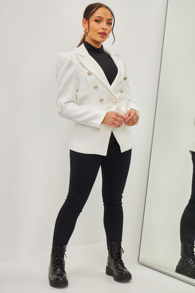 Veste blazer blanc à gros boutons dorés