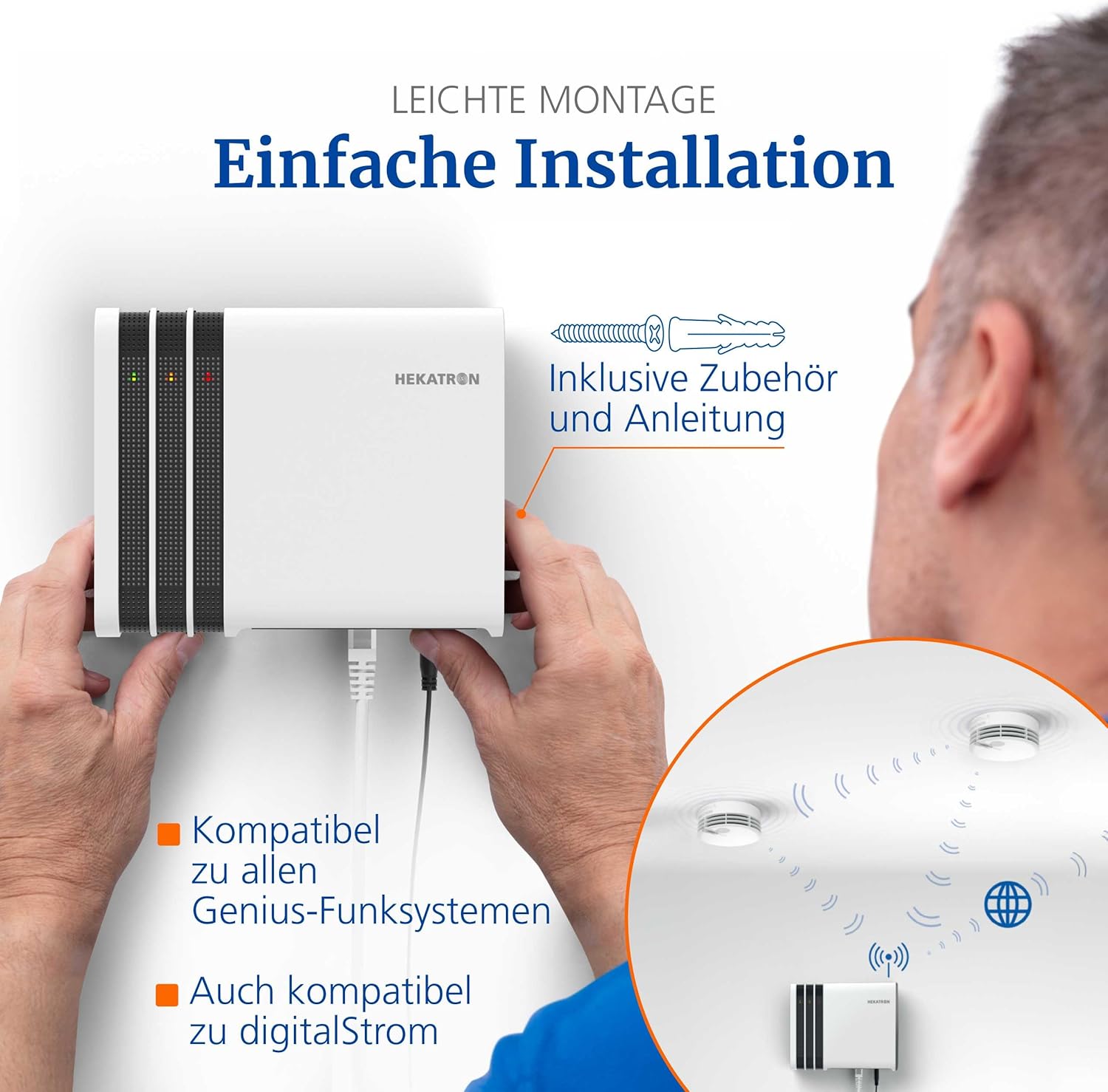Hekatron Genius Port – Funkgateway für Rauchmelder Genius Plus X – zuverlässige Alarmweiterleitung auf Mobile Endgeräte, einfache Installation
