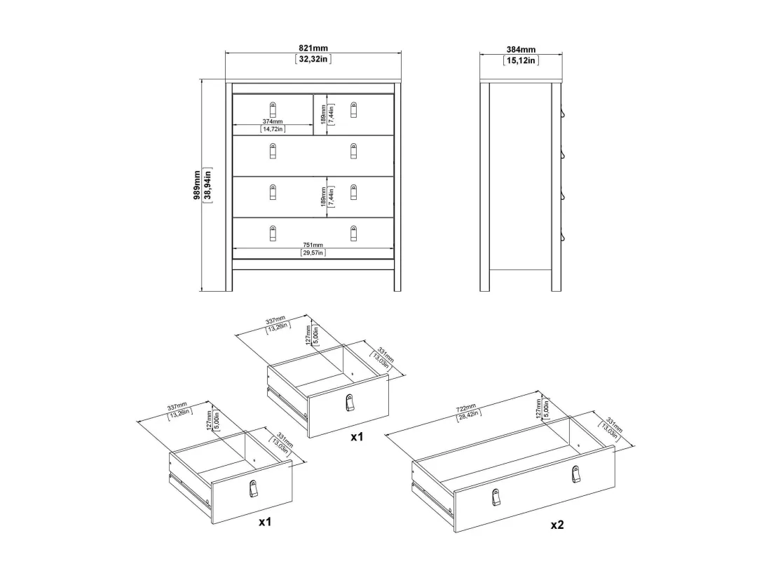Commode Drizzol, Commode polyvalente, Commode de chambre, Meuble avec tiroirs, 82x38 h99 cm, Blanc