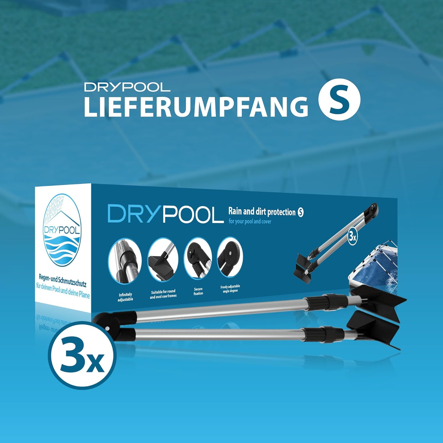 Regen-, Winter- u. Schmutzschutz für Pool u. Abdeckung | Kein Wasser- u. Schmutzstau mehr | Aluminiumsystem für ovale u. rechteckige Aufstellpools | Überwinterungsschutz | einfacher Aufbau