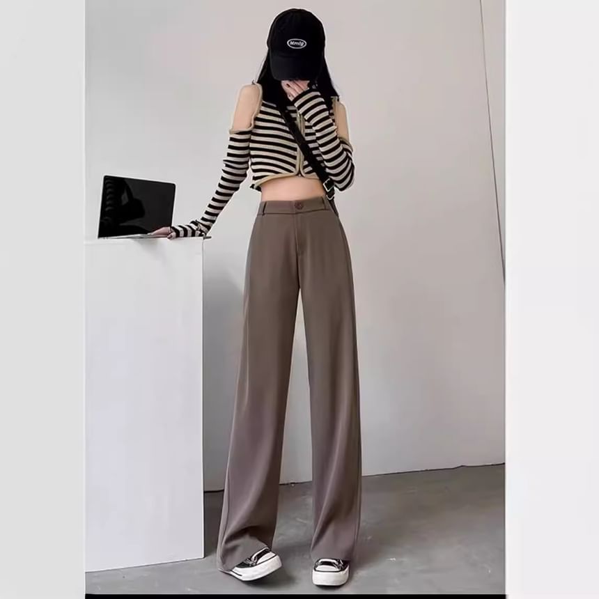 Hanji - Hoge taille effen wijde broek