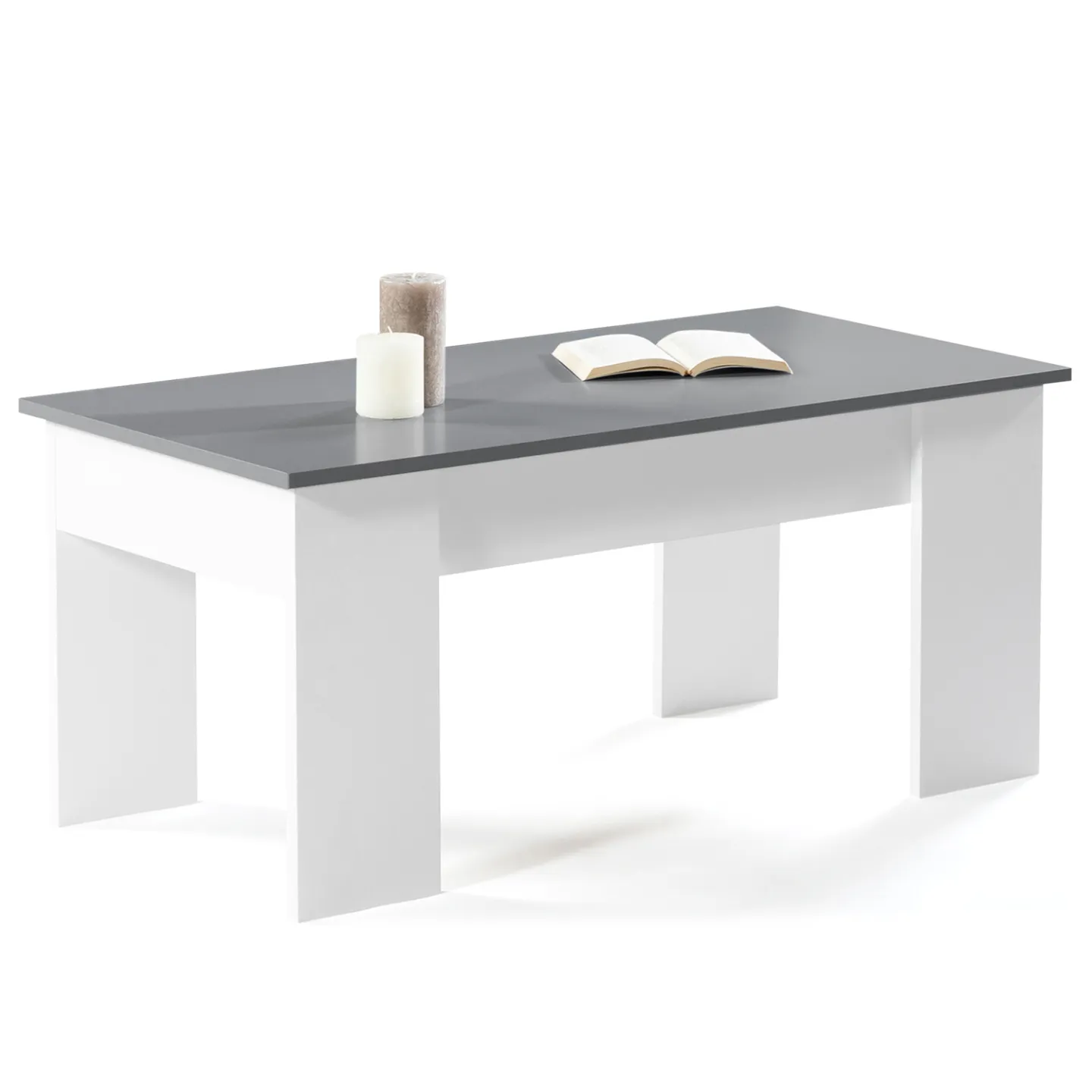 Table basse plateau relevable rectangulaire TARA bois blanc et gris
