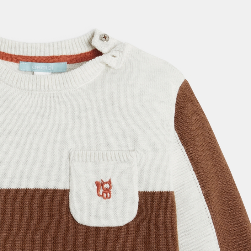 Pull maille tricot bicolore marron bébé garçon