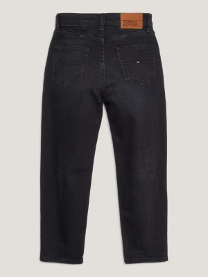 Calça jeans preta de cintura alta e corte afunilado