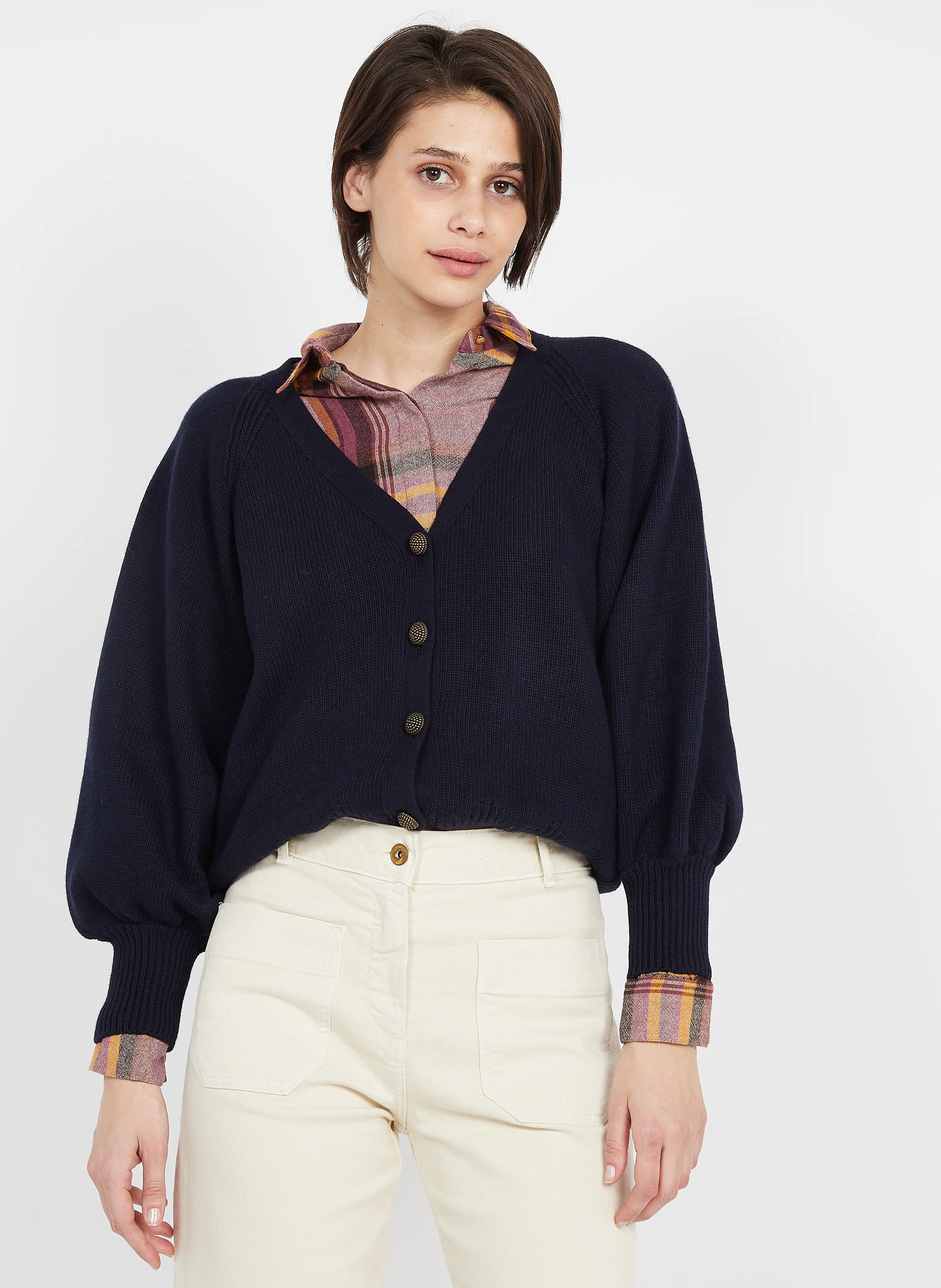 ELLIAS - Pull Col V en laine| Bleu
