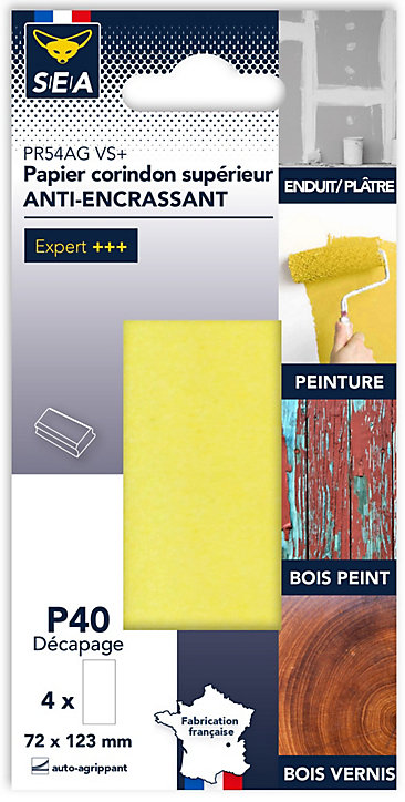 Feuille abrasive corindon 73 x 123 mm grain 40, lot de 4