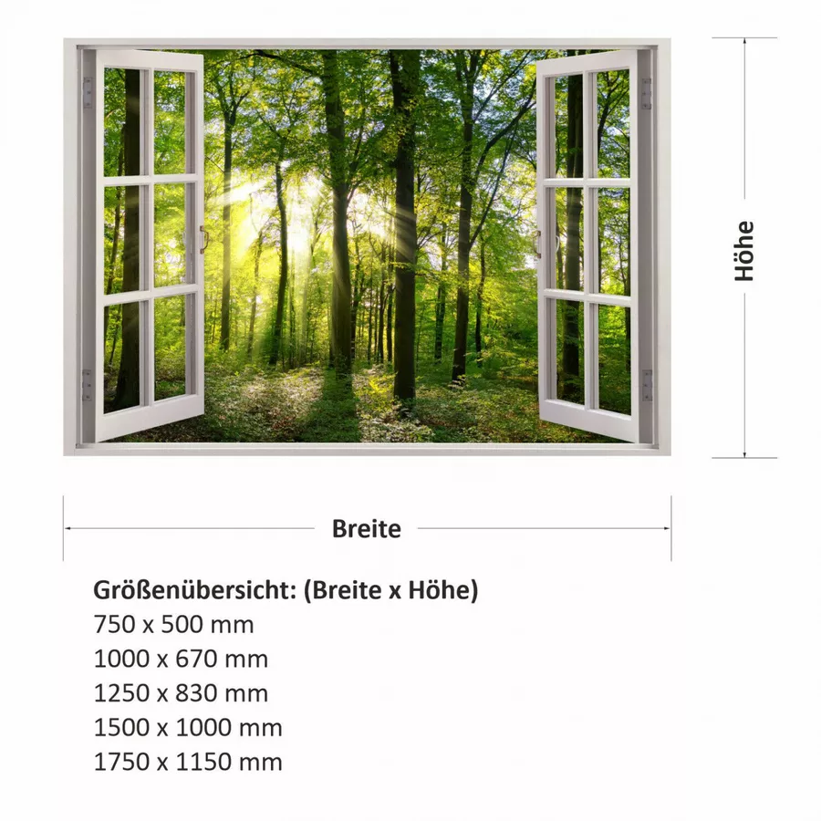 Nikima Wandtattoo 213 Fenster - grüner Wald Forst mit Bäumen in 5 vers. Größen grün