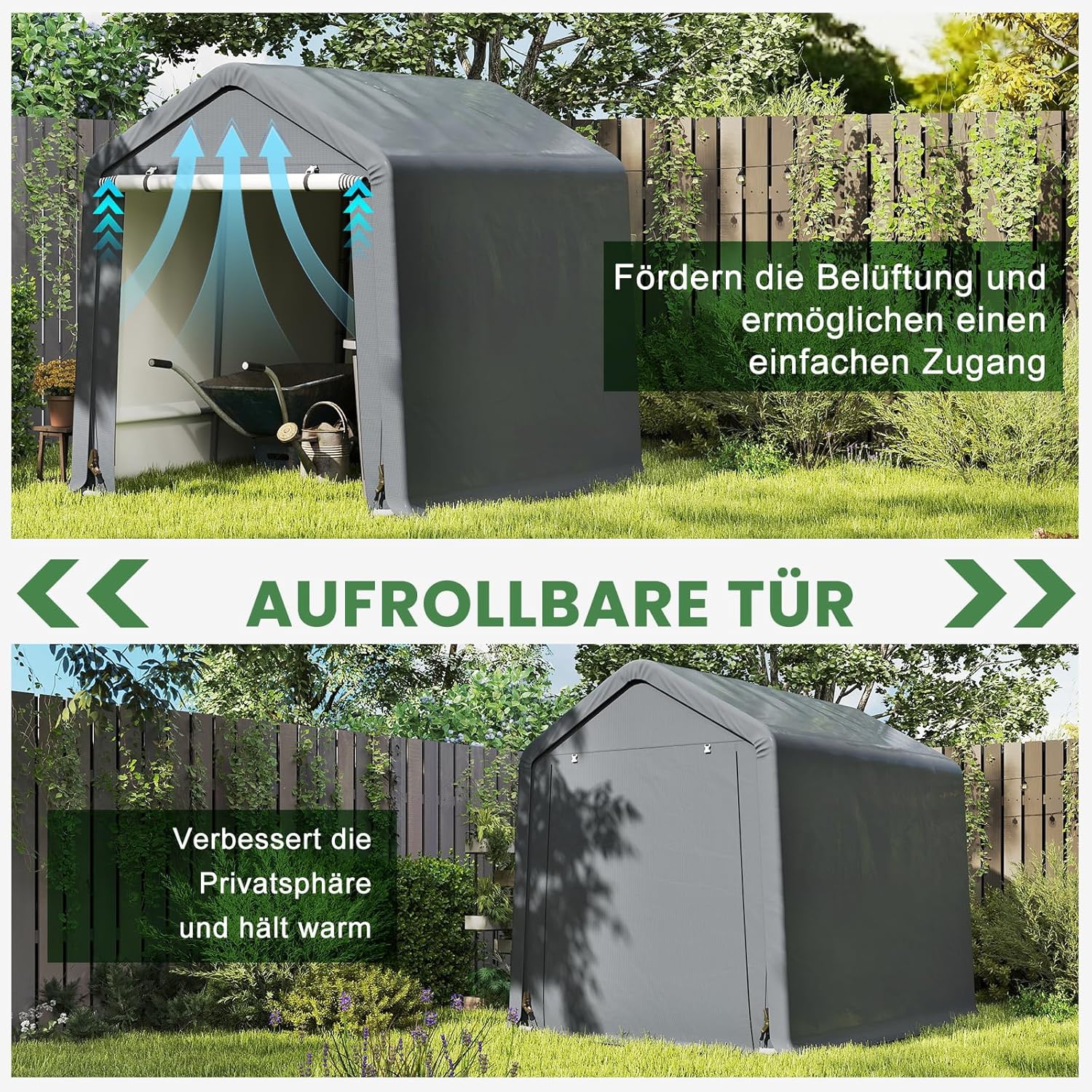 COSTWAY Gerätehaus 195x240x214cm, Fahrradgarage Geräteschuppen Zeltgarage Garagenzelt Gartenschuppen Lagerzelt Fahrradschuppen Gerätezelt Aufbewahrungsgarage Allzwecküberdachung