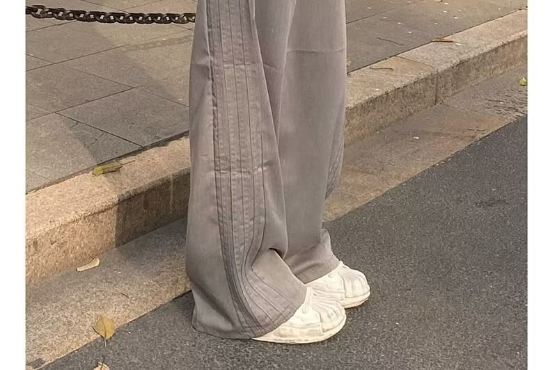 Rosesand - Hoge taille effen gestreepte losse wijde joggingbroek
