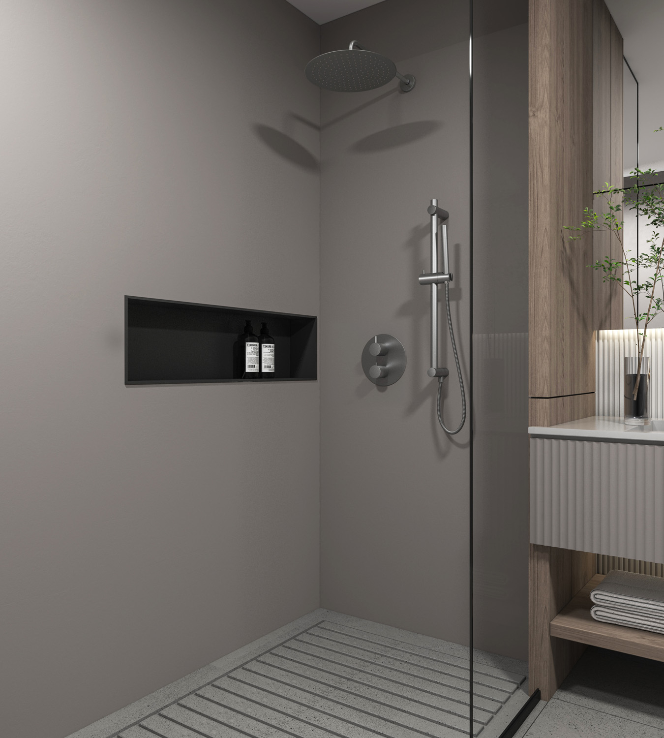 Saniclear Iron inbouw regendouche rond met 30cm hoofddouche, muurarm en glijstang verouderd ijzer - gunmetal