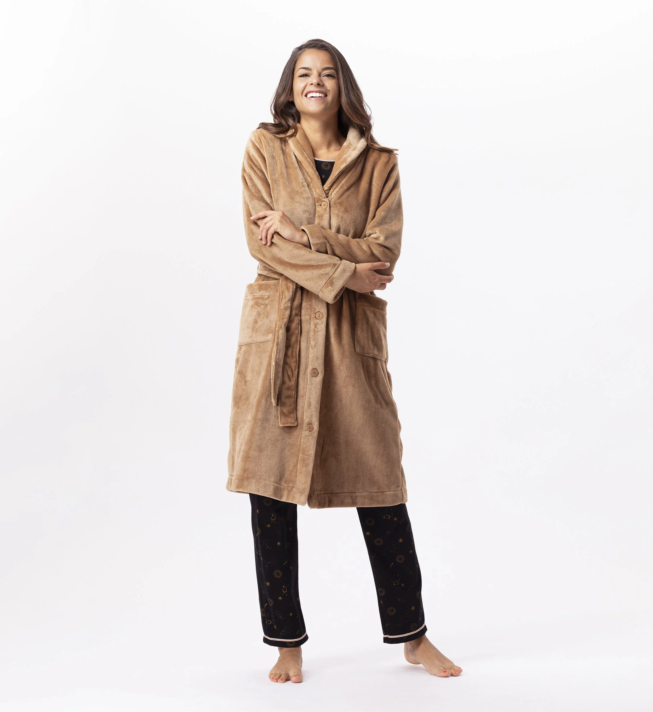ESSENTIEL H51B - Robe de chambre en peluche flanelle | Marron