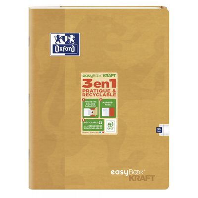 Oxford EasyBook Kraft - Cahier 24 x 32 cm - 96 pages - grands carreaux (Seyes) - disponible dans différentes couleurs