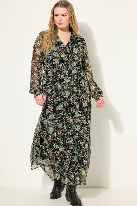 Maxikleid, A-Line, Flower Print, Wrap-Effekt
