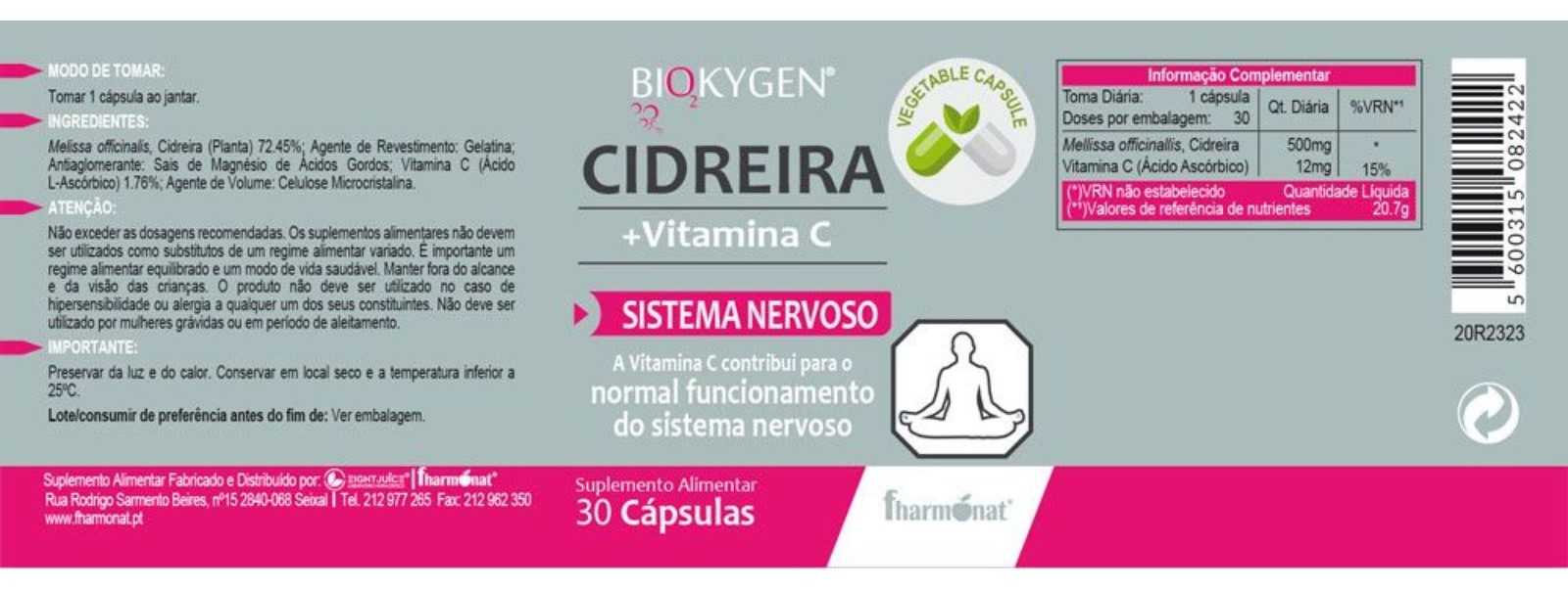 Fharmonat BIOKYGEN Melissa 500 mg 30 Cápsulas