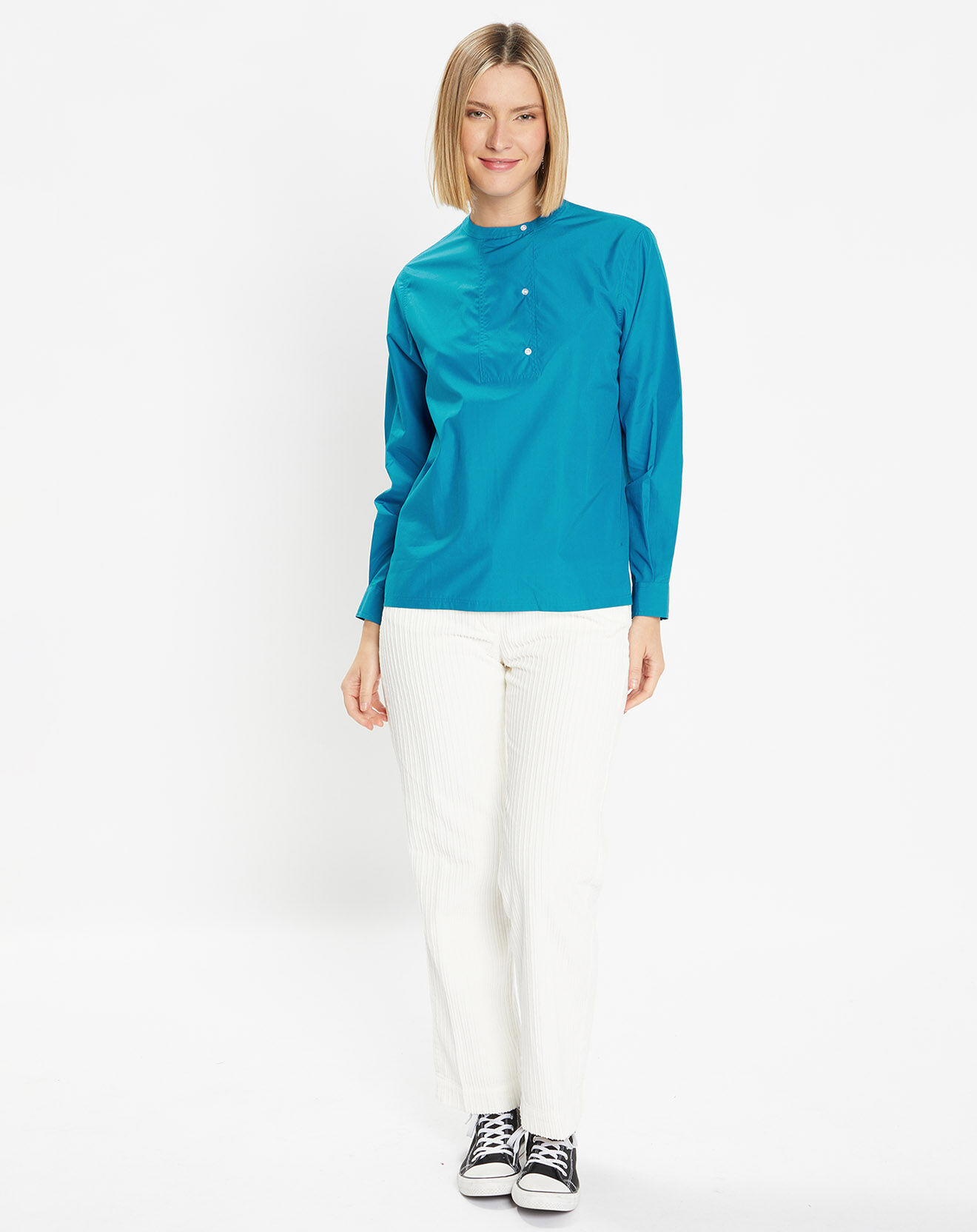 Galeries Lafayette Blouse droite en Coton Genoise bleu moyen