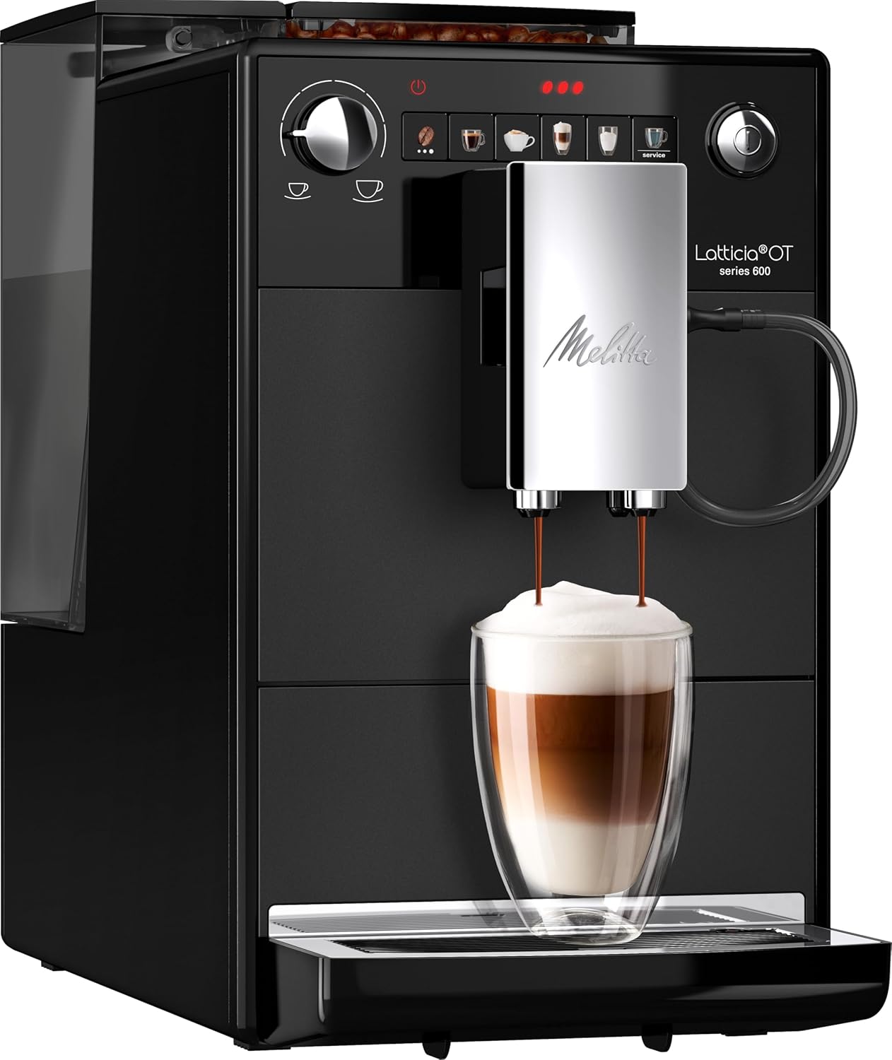 Melitta Latticia OT - Kaffeevollautomat mit Milchsystem, Kaffeemaschine mit Mahlwerk für z. B. Kaffee oder Cappuccino, schwarz