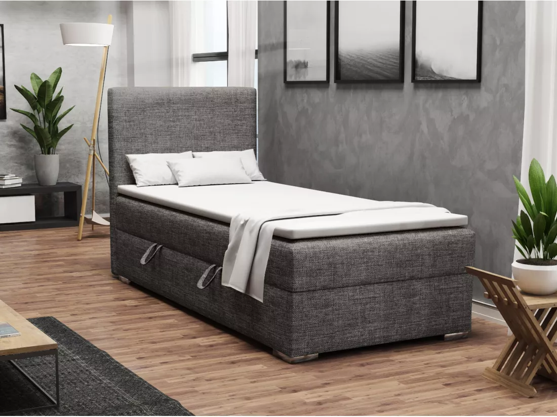 LIT SIMPLE avec topper Kiberg Mini côté gauche, 90x200 cm, Lux 06 (Gris)