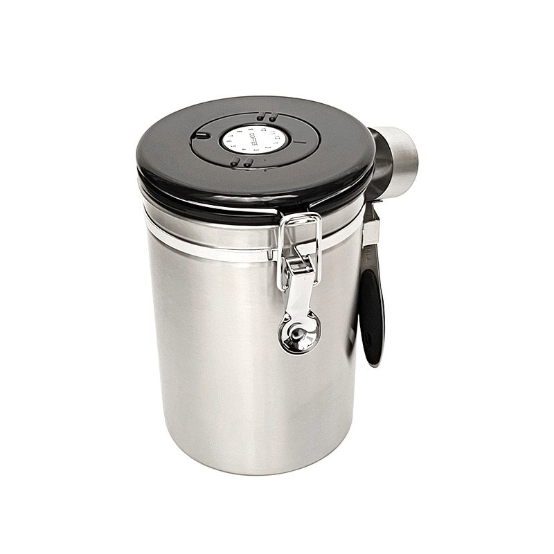 (1.5L) Edelstahl Kaffee Bohnen Aufbewahrungs Dose Luftdichter Kaffeepulver Kanister inkl. Messlöffel - Silber