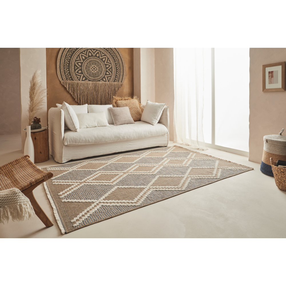 Tapis intérieur extérieur aspect jute bleu tulum 9048 230 x 160 cm