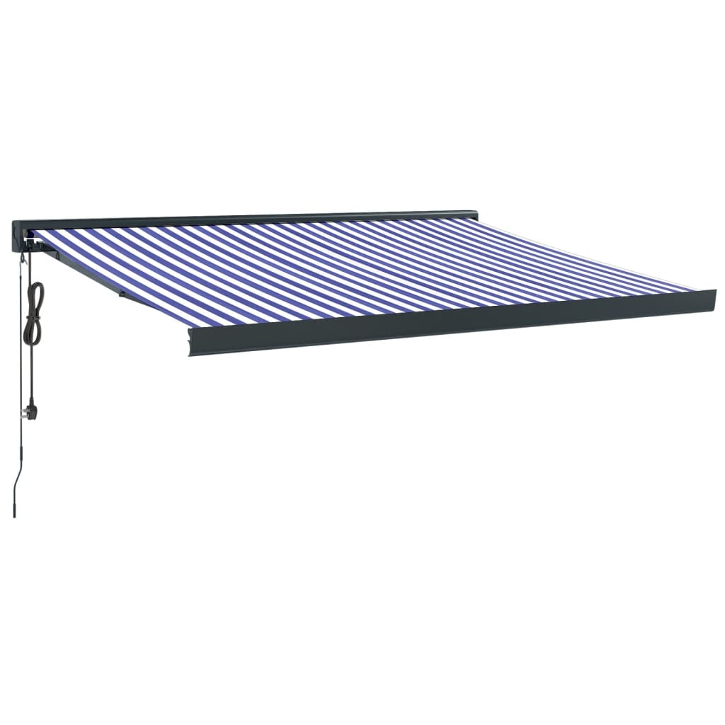 Auvent rétractable bleu et blanc 3x2,5 m tissu et aluminium