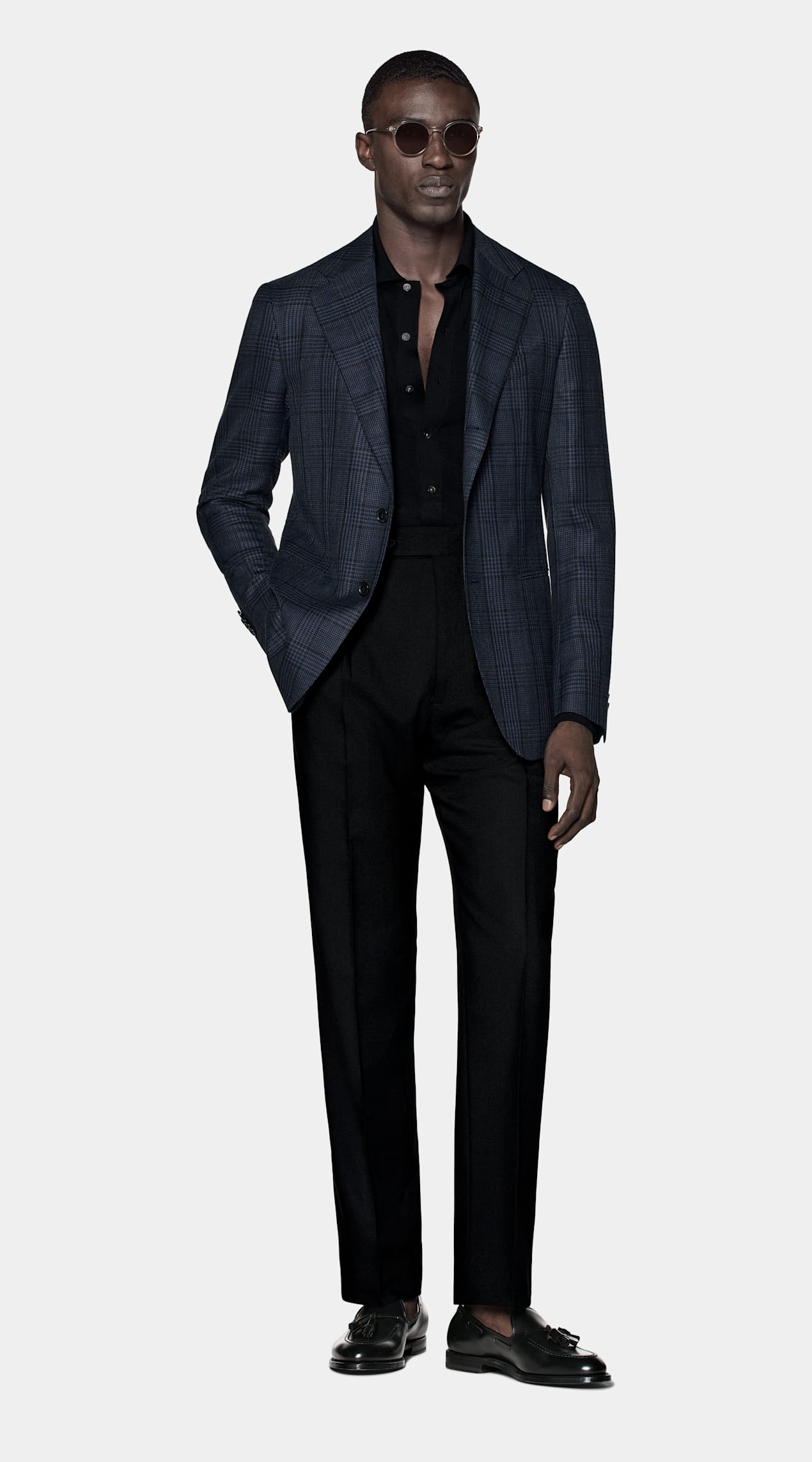 Blazer Havana coupe Tailored bleu marine à carreaux