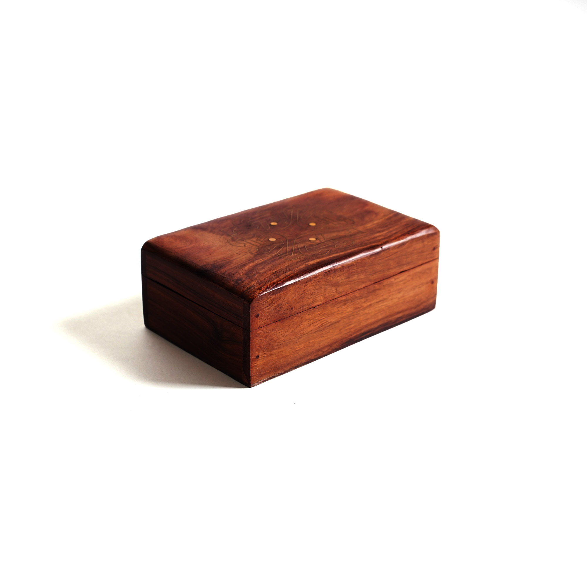 Holz-Schatulle mit Messingintarsien, braun, gold, B 15 cm, L 10 cm, H 6 cm von fischer's lagerhaus