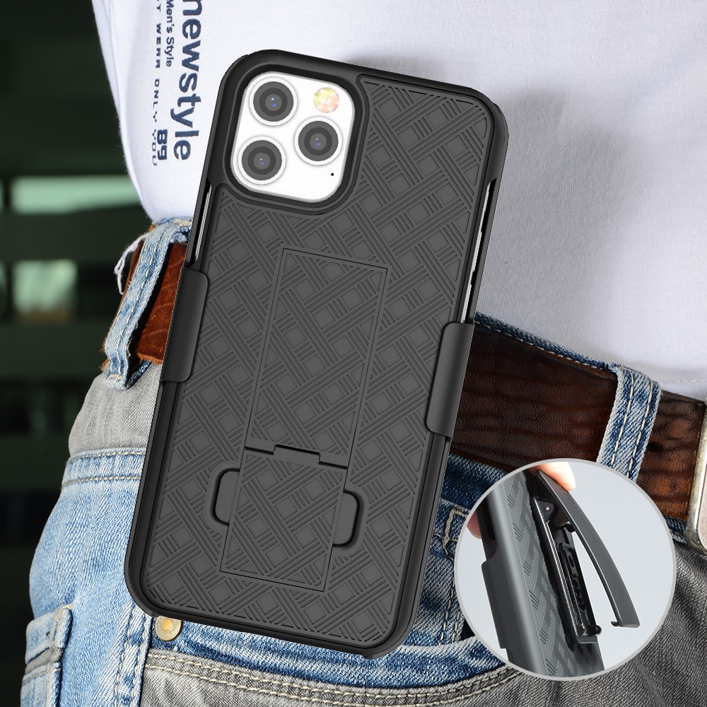 iPhone 12 / iPhone 12 Pro Outdoor Schutz Hülle mit Kickstand   Holster - Schwarz