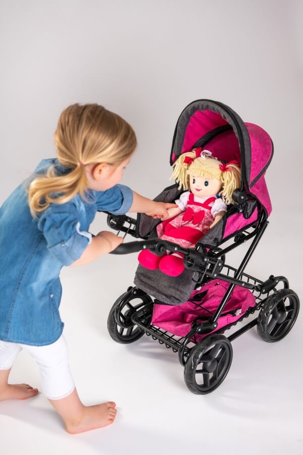 Amia Puppenwagen pink/grau melliert