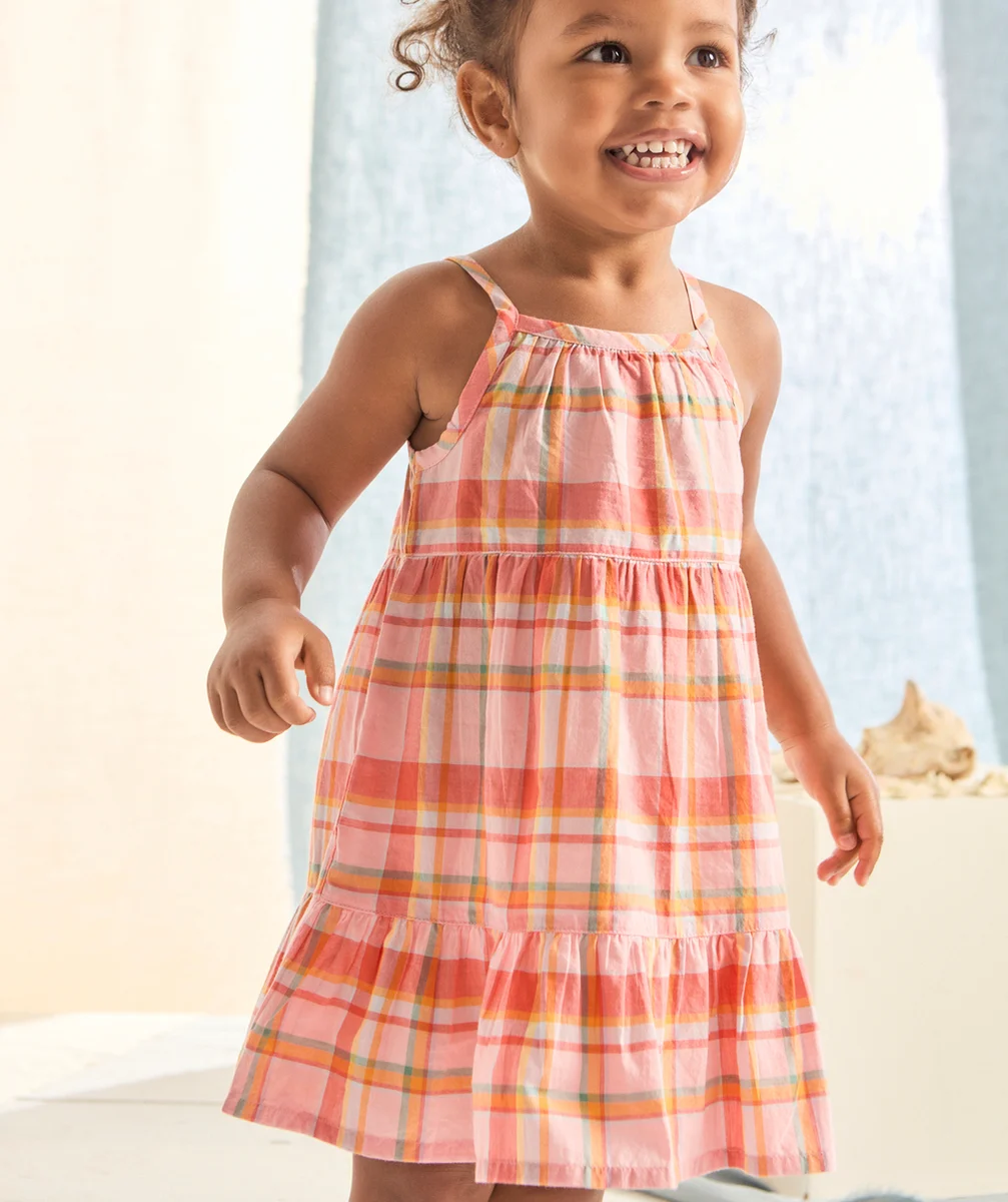 robe à bretelles bébé fille en coton bio imprimé à carreaux
