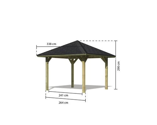 Karibu Achtrup paviljoen inclusief shingles, H-ankers 264,5 x 264,5 cm drukgeïmpregneerd