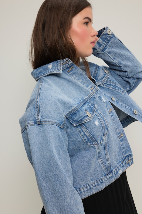 Jeansjacke, oversized, Hemdkragen, Brusttaschen
