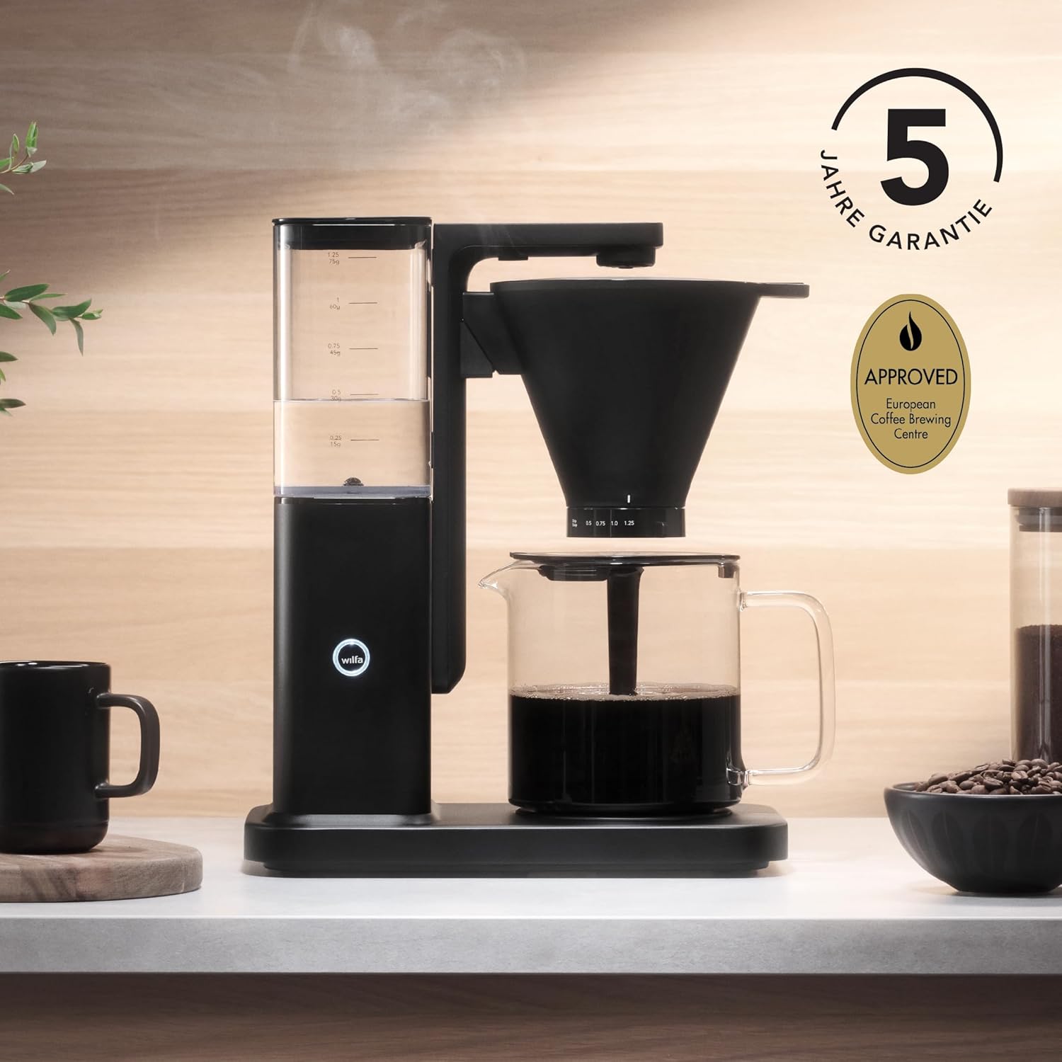 Wilfa Zense Alux Filterkaffeemaschine - 1,25L abnehmbarer Wassertank - Warmhaltefunktion - Tropfstopp & Auto-Abschaltung - einstellbarer Durchlauf - Aluminiumgehäuse (schwarz)