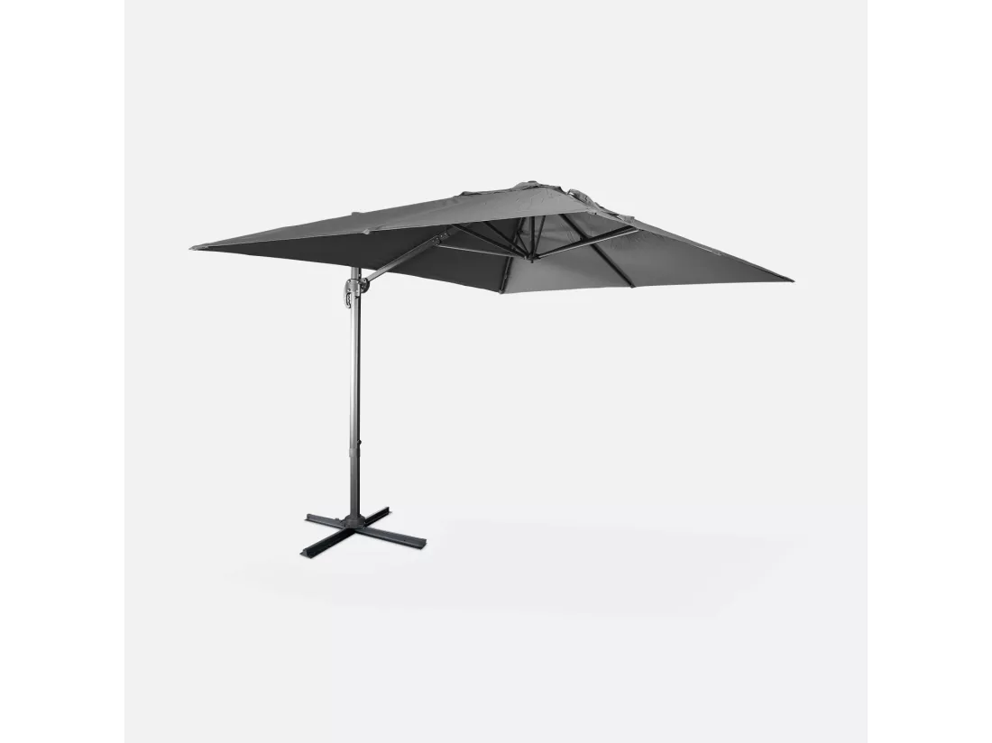 Parasol déporté rectangulaire 3x4 m - Wimereux - Gris - Parasol excentré inclinable dans 6 positions. rotatif à 360°.