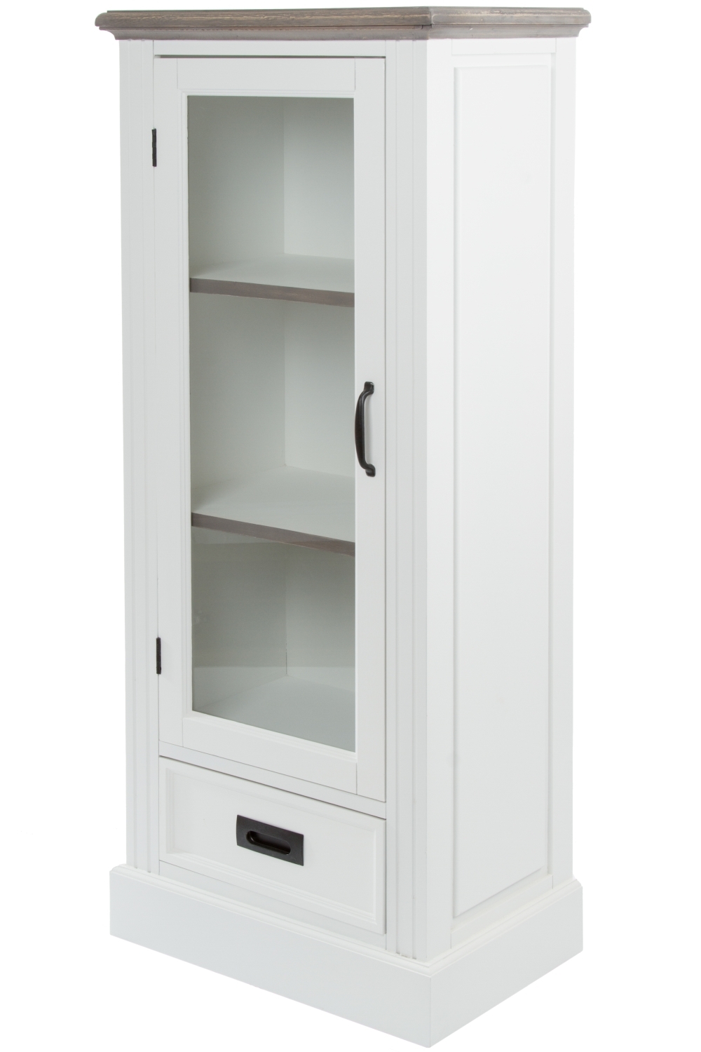 Vitrine RITA - weiß-braun - mit Glastüren - 130 cm hoch