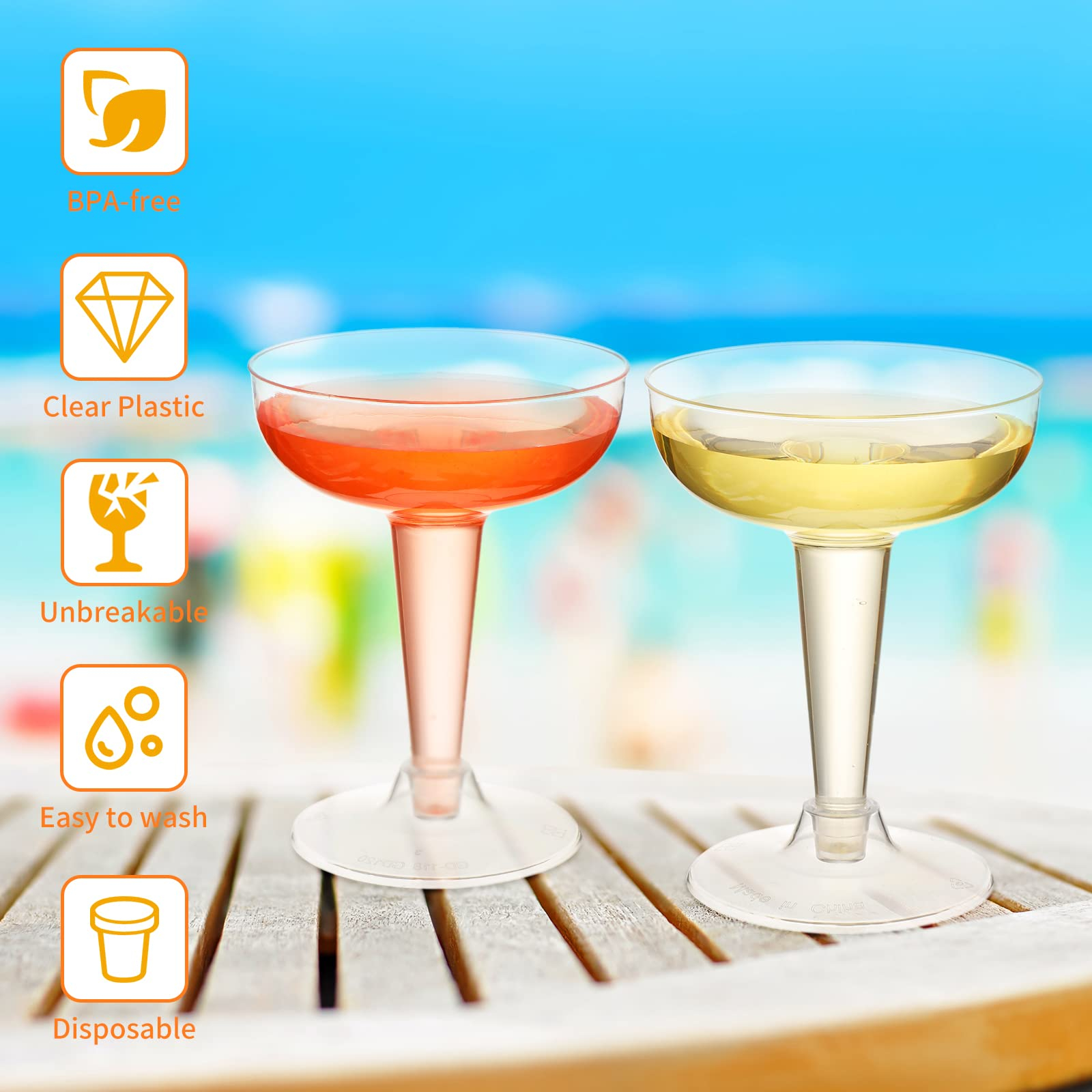 (102er Set) Einweg Cocktail Trinkbecher Party Cosmopolitan Glas für Hochzeit / Junggesellinnenabschied / Geburtstag - Transparent