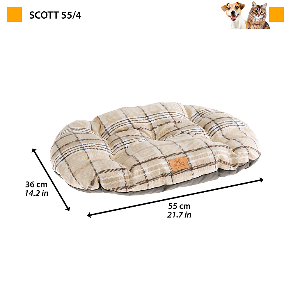 Coussin rembourré pour chiens et chats scott 55/4, double-face, écossais, velours doux, lavable, marron