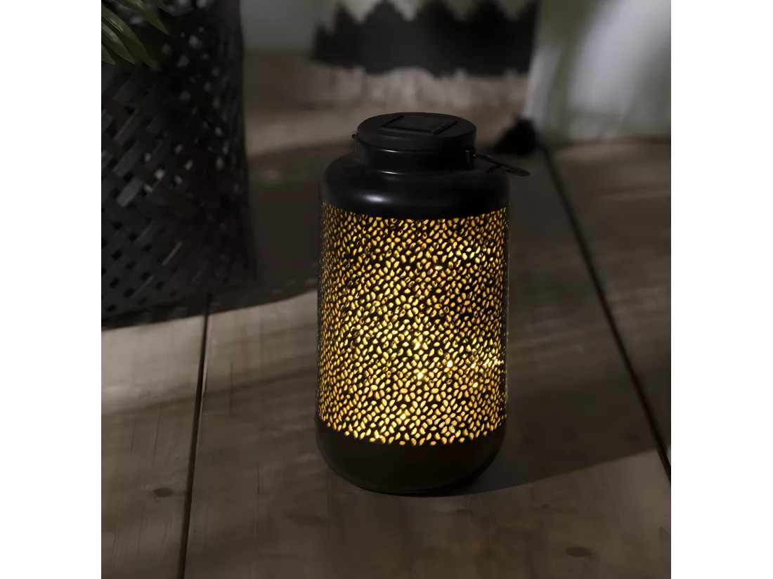 Lanterne solaire en métal coloris noir - L. 12 x l. 12 x H. 25,5 cm
