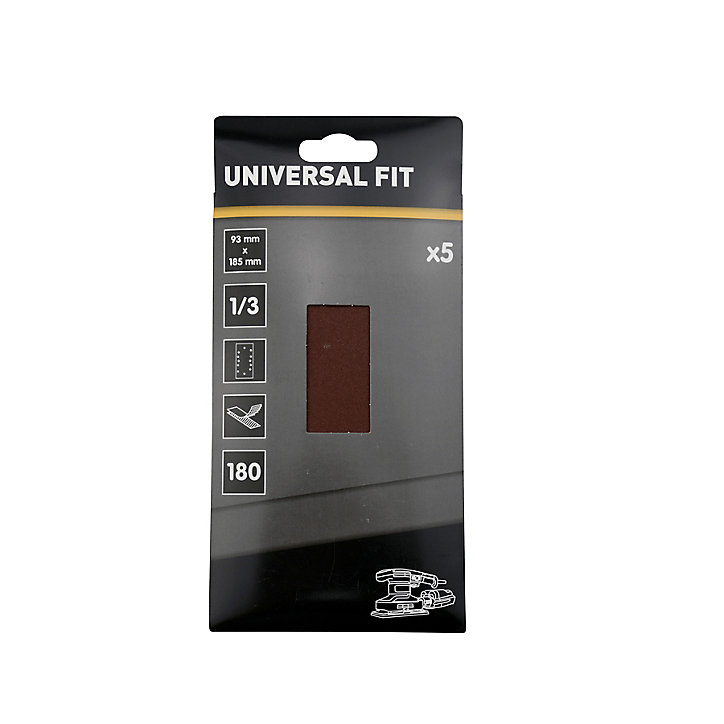 Abrasif pour ponceuse vibrante Universal 1/3 185 x 93 mm, Grain 180 - 5 pièces