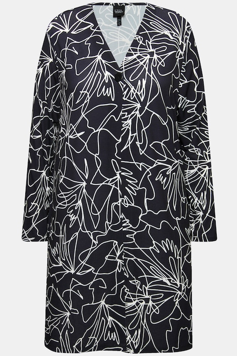 Jerseyjacke, bedruckt, A-Linie, V-Ausschnitt, Langarm