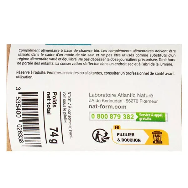Nat & Form Écoresponsable Chanvre Bio 200 gélules végétales