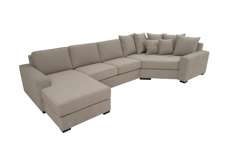 Modern Living hjørnesofa Sjeselong venstre med 2-seter og cosy corner right. Tekstil Kall 9 Cappuccino med Arm A og ben 2 sortbeiset eik.