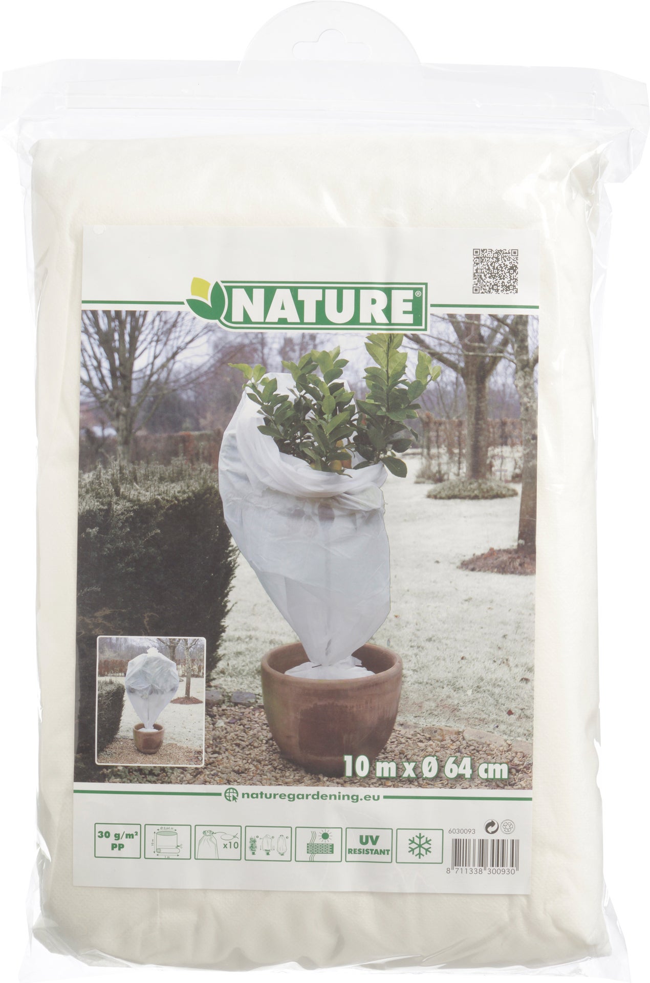 Nature wintervlies hoes D64cm x 10m 30 g/m² wit