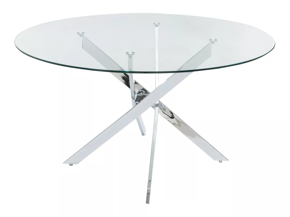 Table à manger ronde 6 personnes en verre trempé et métal chromé - Transparent - COSIMA