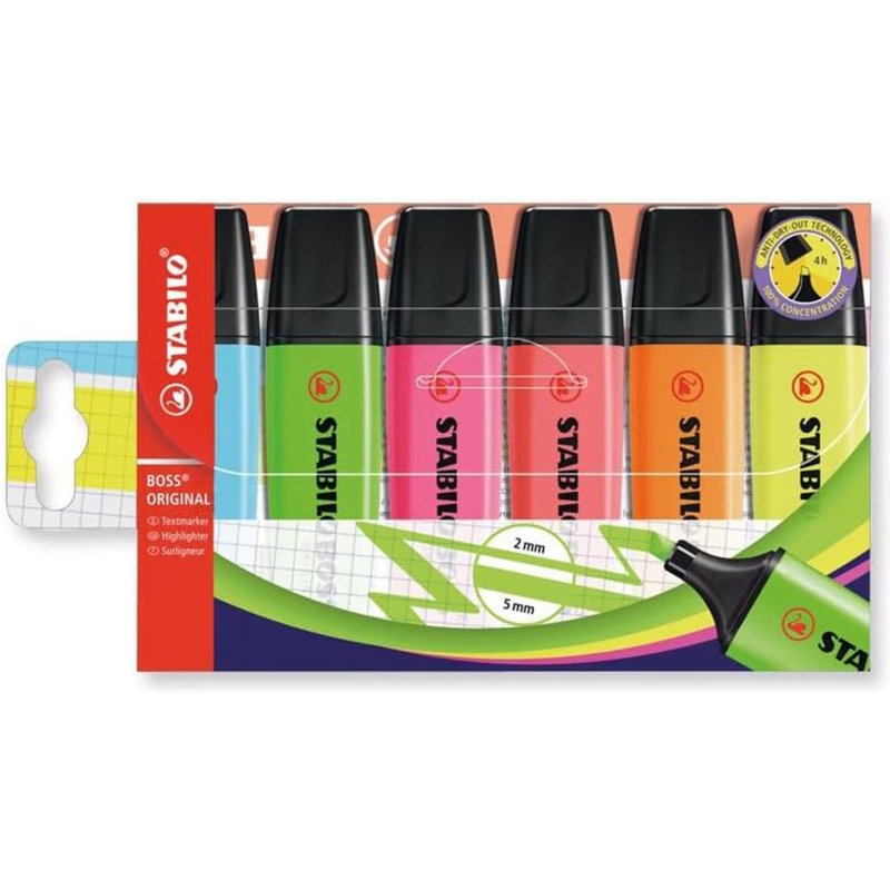 Surligneur Stabilo Boss couleurs assorties - Pochette de 6