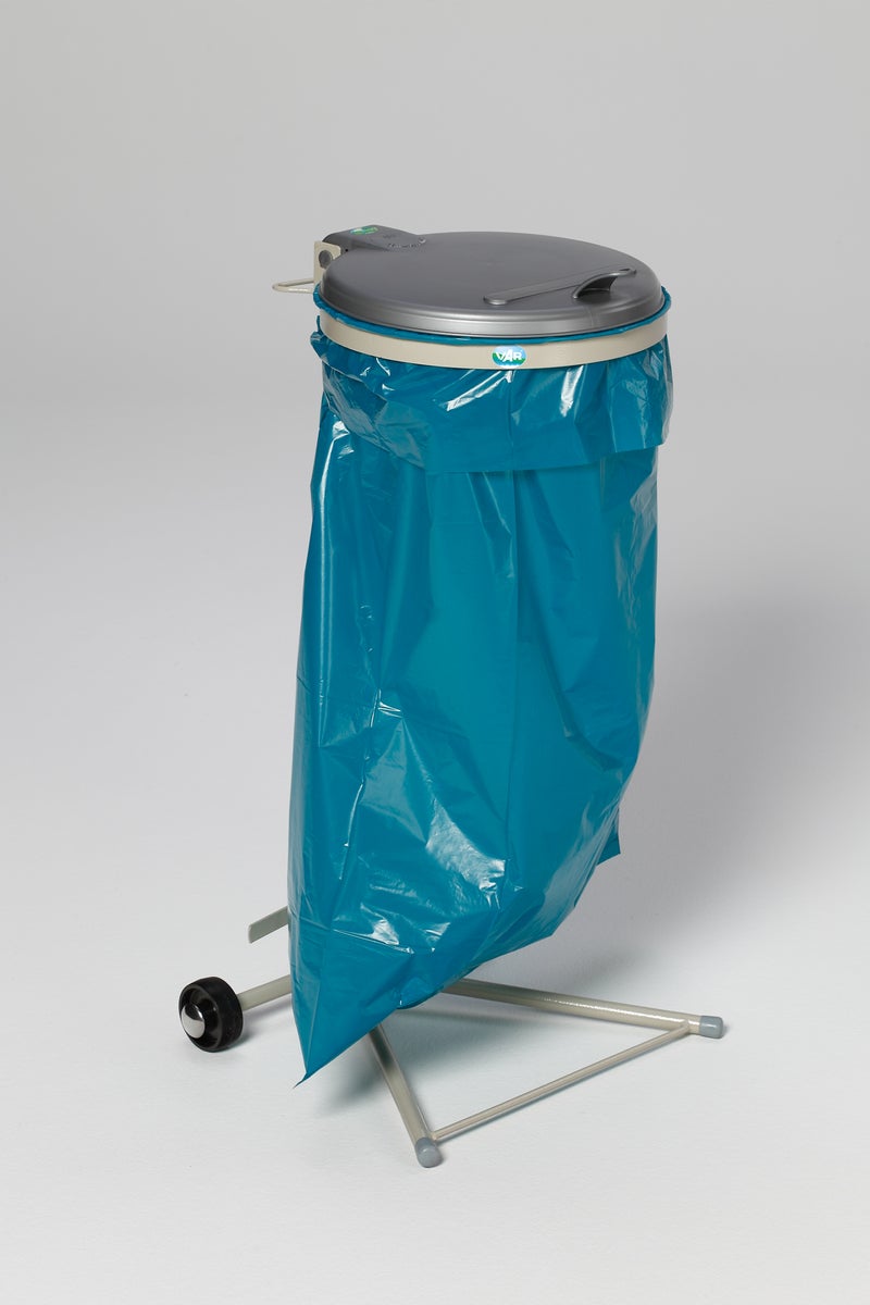 PROREGAL Robuuste afvalbak voor recycling, 1 compartiment, verrijdbaar met wielen, 120 liter, hxbxd 92 x 50 x 44 cm, staal, grijs/zilver