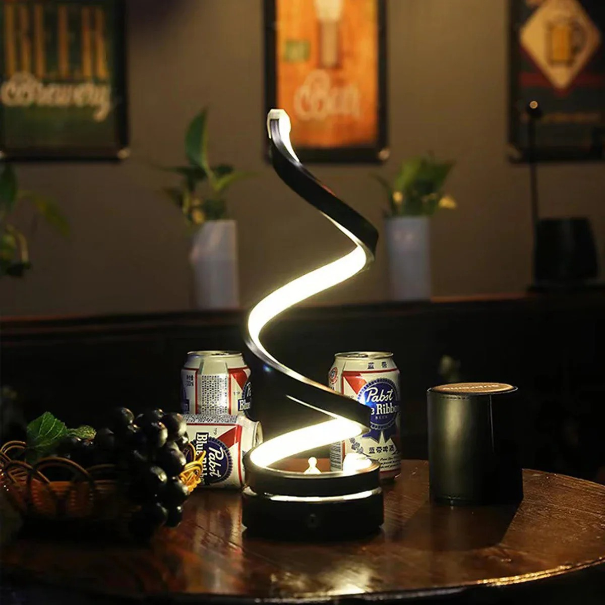 (Ø10x28cm) LED Spiral Tisch Lampe Dimmbares Home Deko Licht USB Nachtlicht mit 3 Beleuchtungsmodi - Schwarz