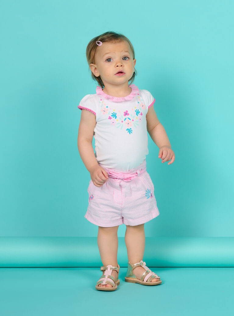 Short rose à rayures bébé fille