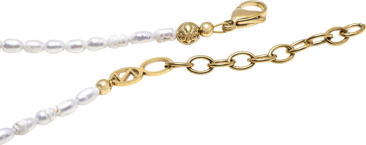 Nialaya Men's Mini Pearl Choker with Cross White